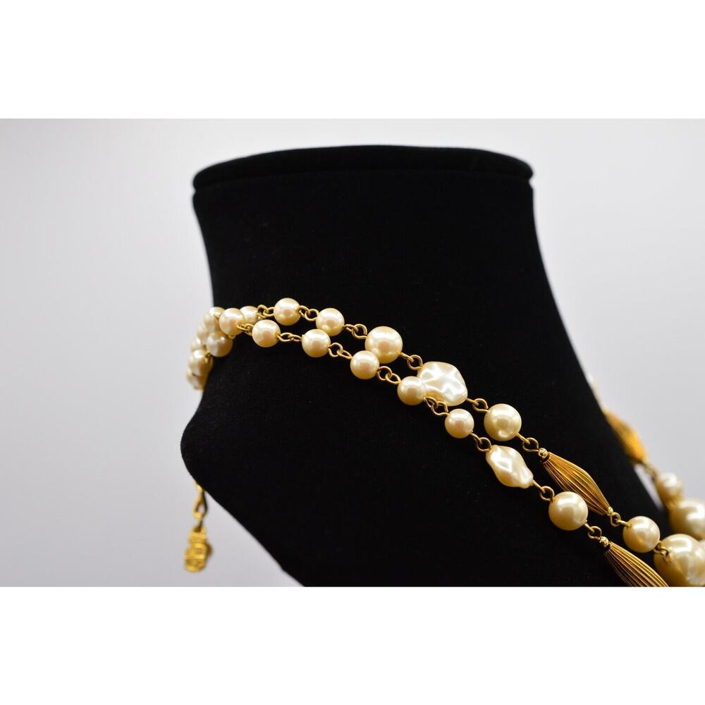 Liz Claiborne Vintage Collar Necklace Multi-Chain Pearl Gold Chain Signed BinY - Picture 10 of 12